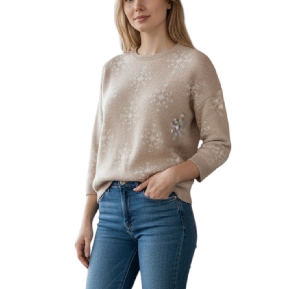 Loft Beige Wool Blend Snowflake Sweater